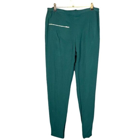 Sandro Paris Polina Crepe Emerald Green Pants Silver Hardware Zip Ankle Size 6 - Picture 5 of 12